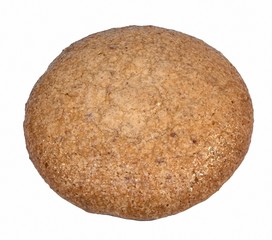 Round almond cake bread isolated on white background