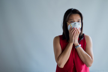 hygienic mask, woman wear dust mask