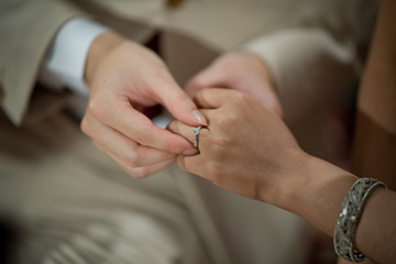 Obraz na płótnie Canvas wear a ring, wedding ring, love couple