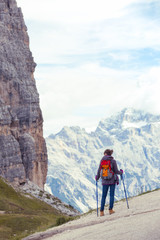 tourist girl at the Dolomites