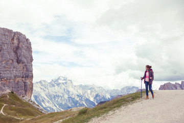 tourist girl at the Dolomites