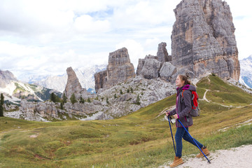 tourist girl at the Dolomites