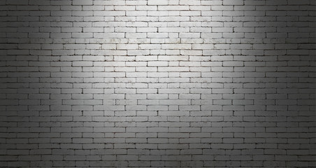 White brick wall on dark room background.