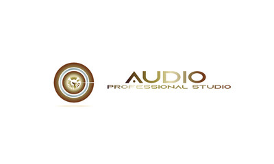 DJ Club Party Logo, Recording Studio Emblem, Clean White  Background and Gold Logo, Circle Graphic EQ