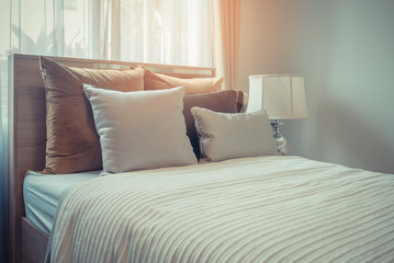 luxury bedroom with set of pillows