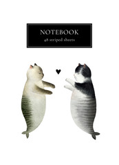 Set of watercolor cats mermaids