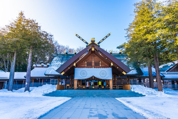 Beautiful architecture building temple of Hokkaido Shrine in Sapporo city