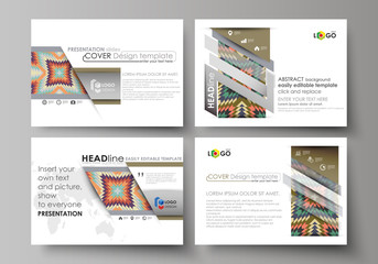 Set of business templates for presentation slides. Abstract vector layouts in flat design. Tribal pattern, geometrical ornament in ethno syle, ethnic hipster backdrop, vintage fashion background.