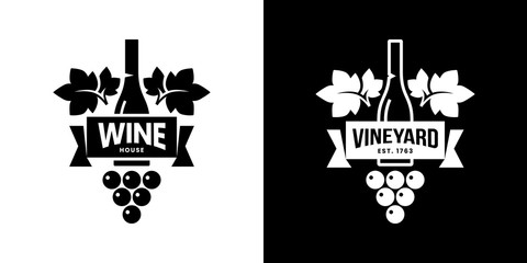 Modern wine vector isolated logo sign for pub, tavern, restaurant, house, shop, store, club and cellar. Premium quality vinery logotype illustration set. Fashion brand badge design template bundle.