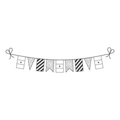 Decorations bunting flags for Cameroon national day holiday in black outline flat design. Independence day or National day holiday concept.