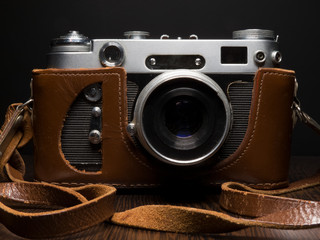 old camera on dark background