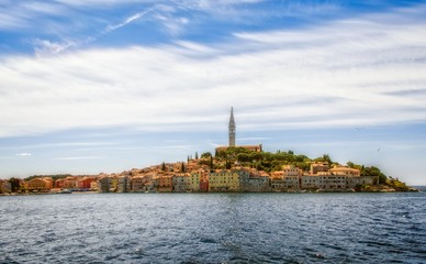 Naklejka premium Rovinj on Adriatic sea in Croatia , Europe. The historic part of city Rovinj with the Church of Saint Euphemia.