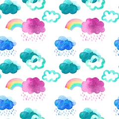 Schilderijen op glas Seamless pattern with cute watercolor clouds © fominox