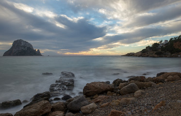 The island of Es Vedra in long exposure at sunset