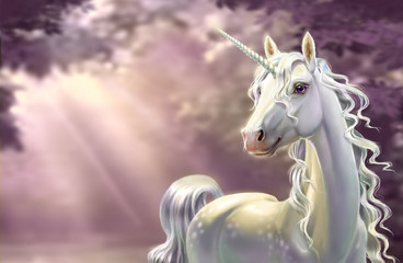 Unicorn in the forest, close-up