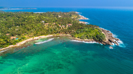 Aerial. Surf beach Hiriketiya, Dikwella, Sri Lanka.