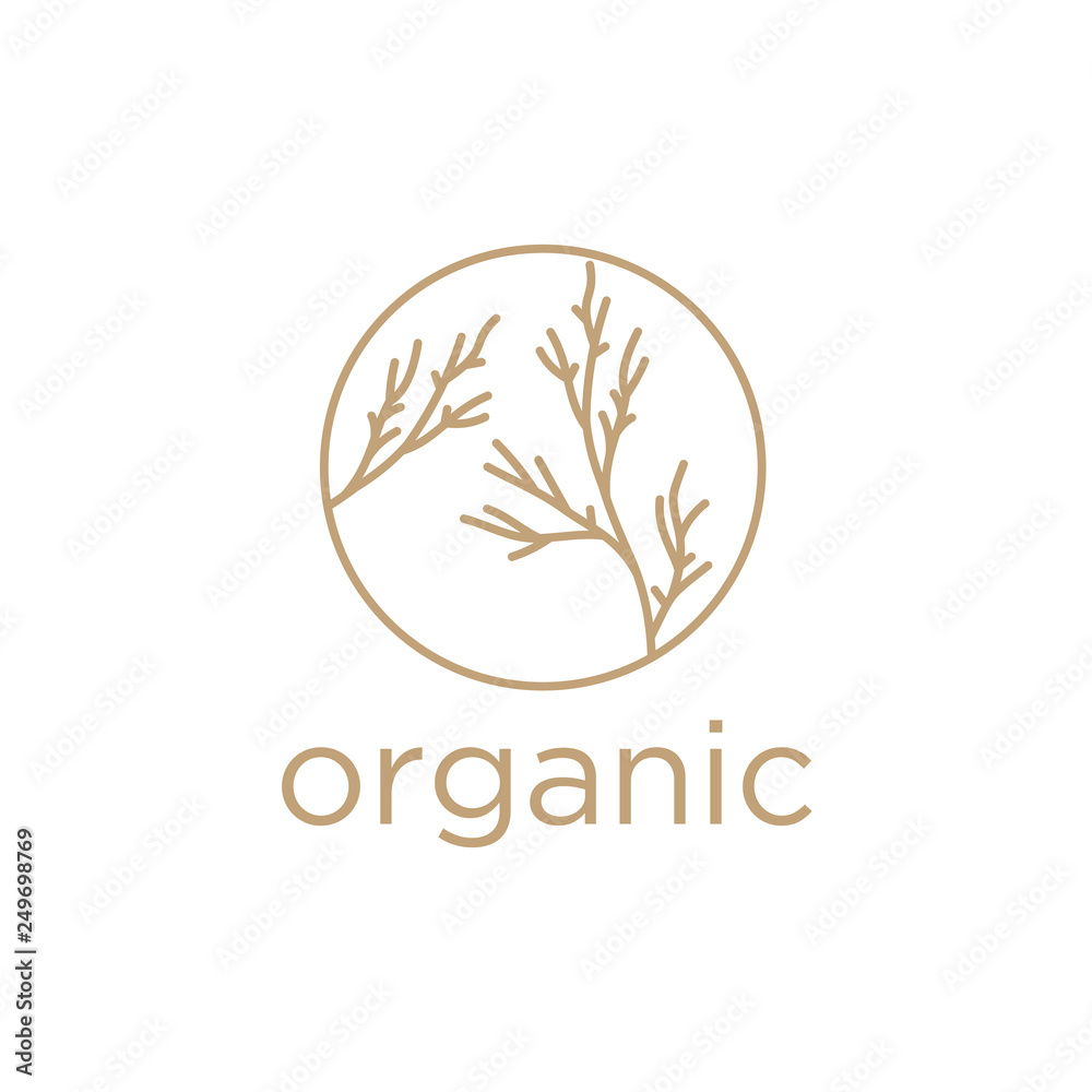 Poster vector logo of floral element. abstract round blossoming flower with petals. linear emblem for desig