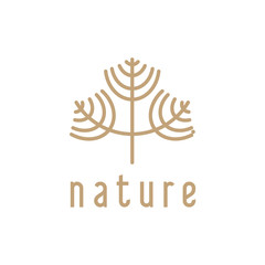 Vector logo of nature. Simple logotype of winter garden, round lake. Outline icon landscape with trees,