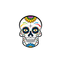 Illustration of mexican sugar skull. Day of the dead. Dia de los muertos. Design element for logo, label, emblem, sign, poster, t shirt. Vector illustration - Vector 