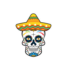 Illustration of mexican sugar skull. Day of the dead. Dia de los muertos. Design element for logo, label, emblem, sign, poster, t shirt. Vector illustration - Vector 