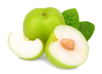 monkey apple or jujube with green leaf isolated on the white background