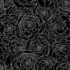 Seamless background vintage pattern with peony flowers. Vector hand drawn illustration. Graphic hand drawn floral pattern. Textile fabric design.