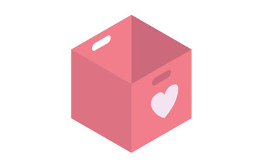 Obraz premium Carton pink packaging box. Isometric carton packaging box images with postal signs, this side up, fragile. Vector illustration.