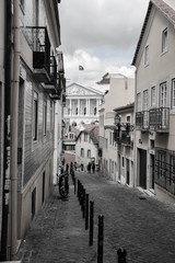 Street in Lisabon in black and white. In the city centre. small street