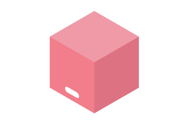 Carton pink packaging box. Isometric carton packaging box images with postal signs, this side up, fragile. Vector illustration.