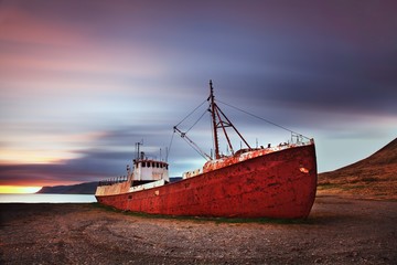 Wreck ship in Iceland. Long exposure photography.