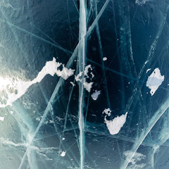 Texture of cracks in blue Baikal ice Russia