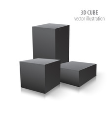 Three 3D cubes isolated on white background