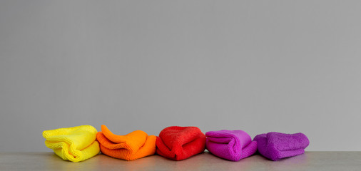 A set of colorful cleaning microfiber clothes. Copy space. Concept  spring cleaning.