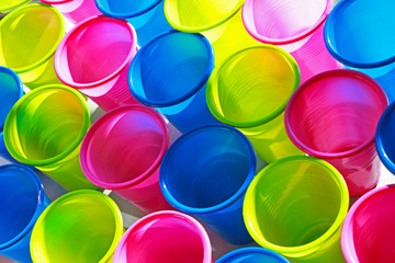 large group of multi colored plastic cups