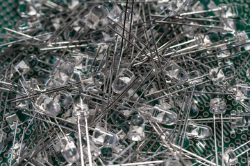 Electronic components, Lots of clear color new LED's on PCB background