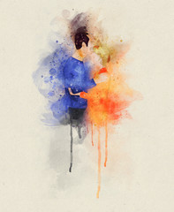 Runny and Splashed Watercolor Illustration of a man kissing his partner