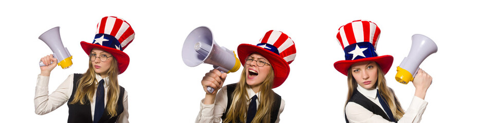 Woman wearing hat with american symbols 