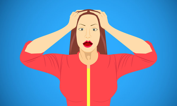 woman put hand on head for scared shocked frightened appalled skit emotions. vector illustration eps10