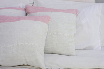 Decorative pillow natural Fabric on the bed