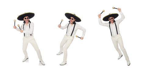 Funny mexican with maracas isolated on white
