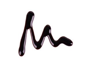 Chocolate syrup drop isolated on white background. Top view.