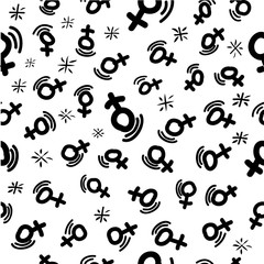 Seamless Doodle Pattern Female Symbol with motion effect and star for background, banner, wrapping paper etc