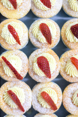 Vanilla cheese cupcake topping with strawberry