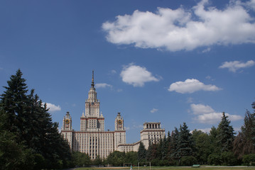 Fototapeta premium Moscow State University building in Moscow in summer front view