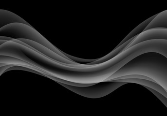 Abstract grey wave curve smoke on black background vector illustration.