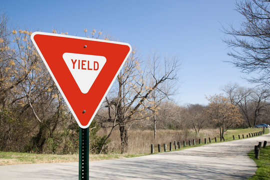 Yield Sign In A Park