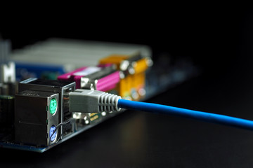 A network cable is connected to the motherboard. internet connection
