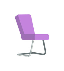 Chair side view, designer purple soft fabric seat with metal legs, modern 3D furniture element. Empty one place for sitting, decoration interior vector