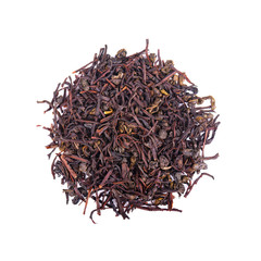 Black Ceylon tea with soursop, isolated on white background. Top view.
