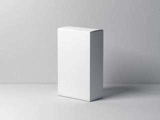 White cardboard box mockup on white table